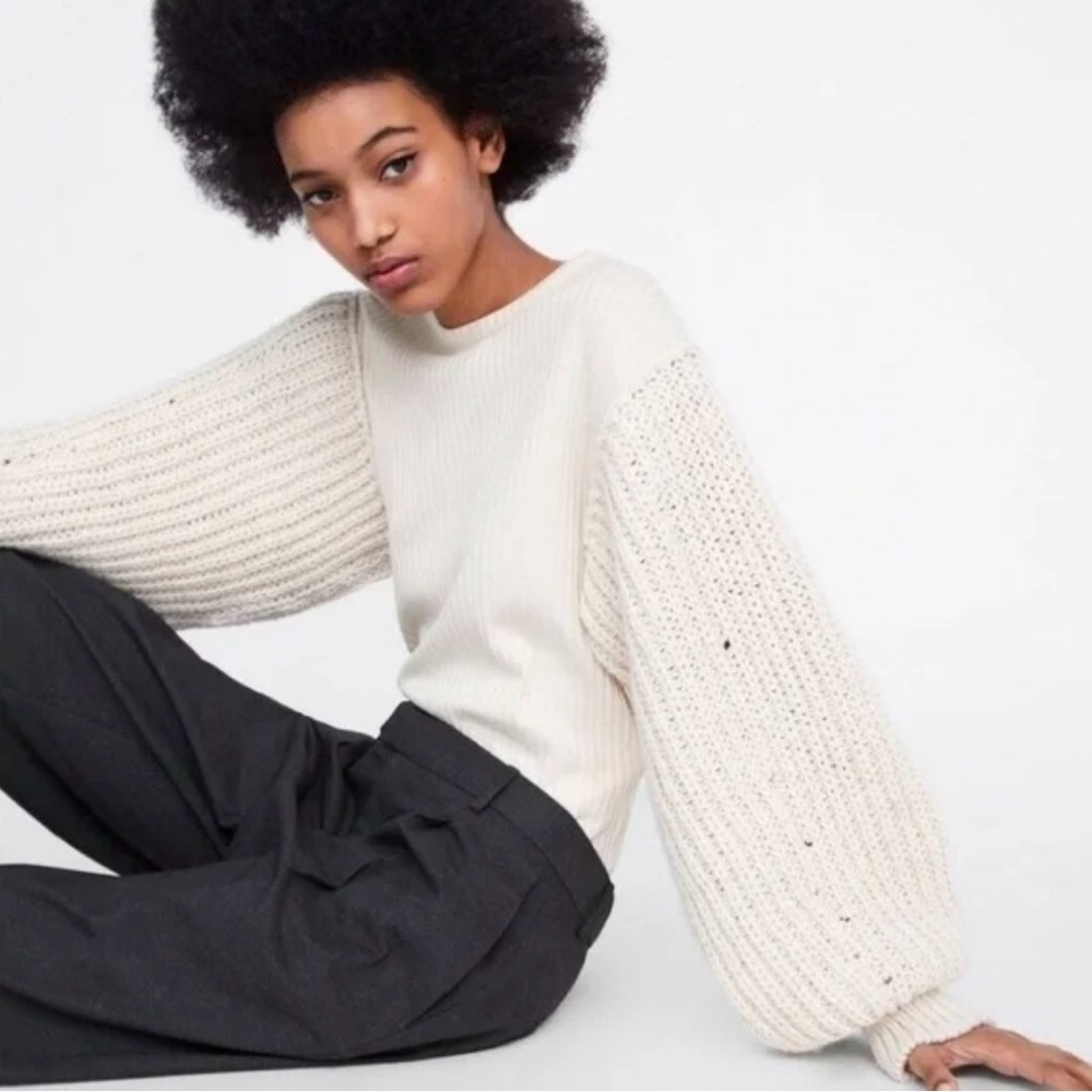 Zara Chunky Knit Sleeves Contrasting Sweater Cream Size Large